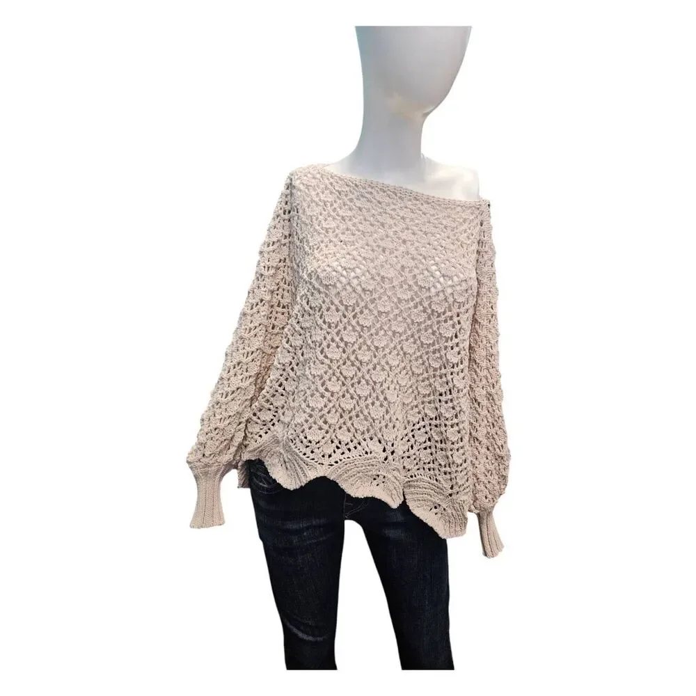 Jessica Simpson Sweater Cream Crochet Doleman Sleeve Womens Size Small